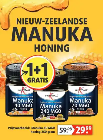 Lucovitaal Lucovitaal Manuka 40 MG0 Honing 250 Gram 1+1 Gratis aanbieding