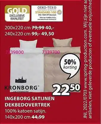 Jysk Ingeborg satijnen dekbedovertrek 50% korting aanbieding