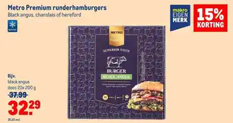 Makro Metro premium runderhamburgers black angus, charolais of hereford 15% korting aanbieding