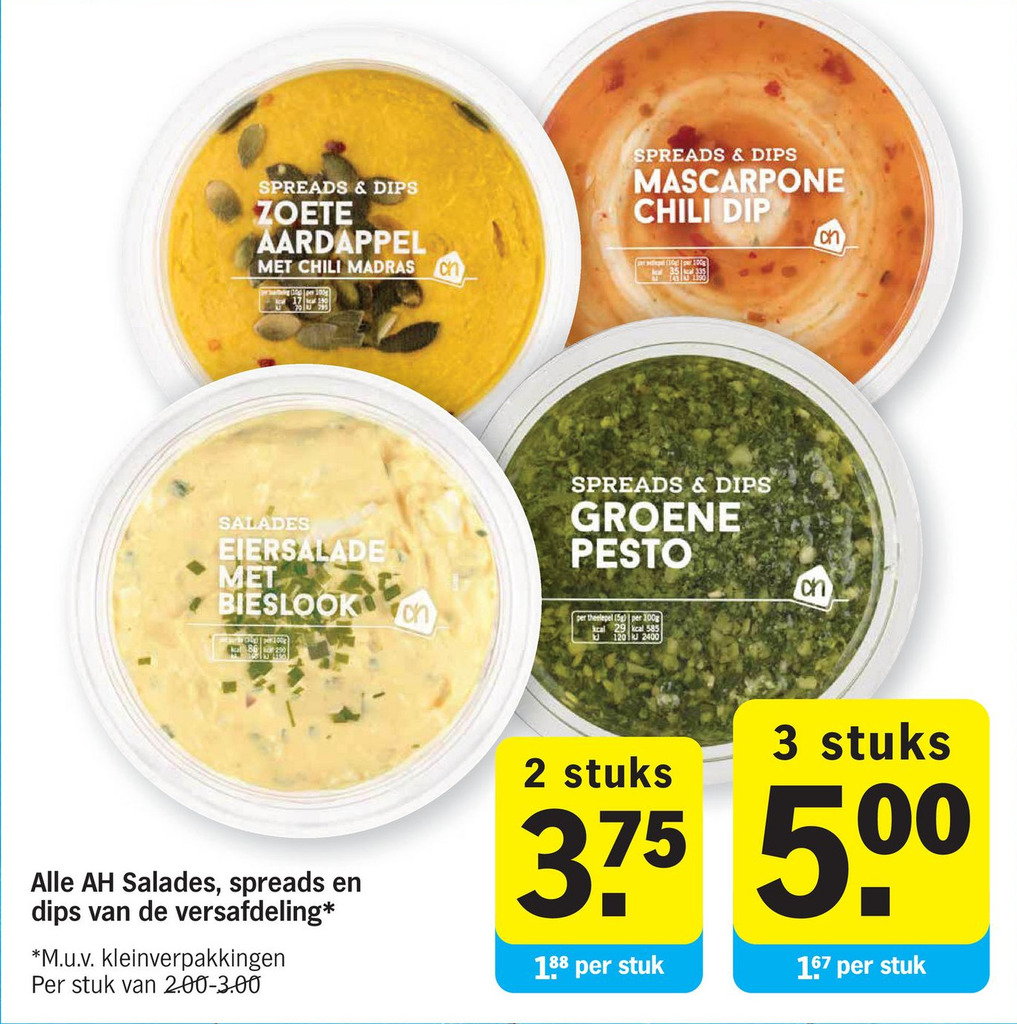 Alle ah salades, spreads en dips van de versafdeling* aanbieding bij Albert Heijn
