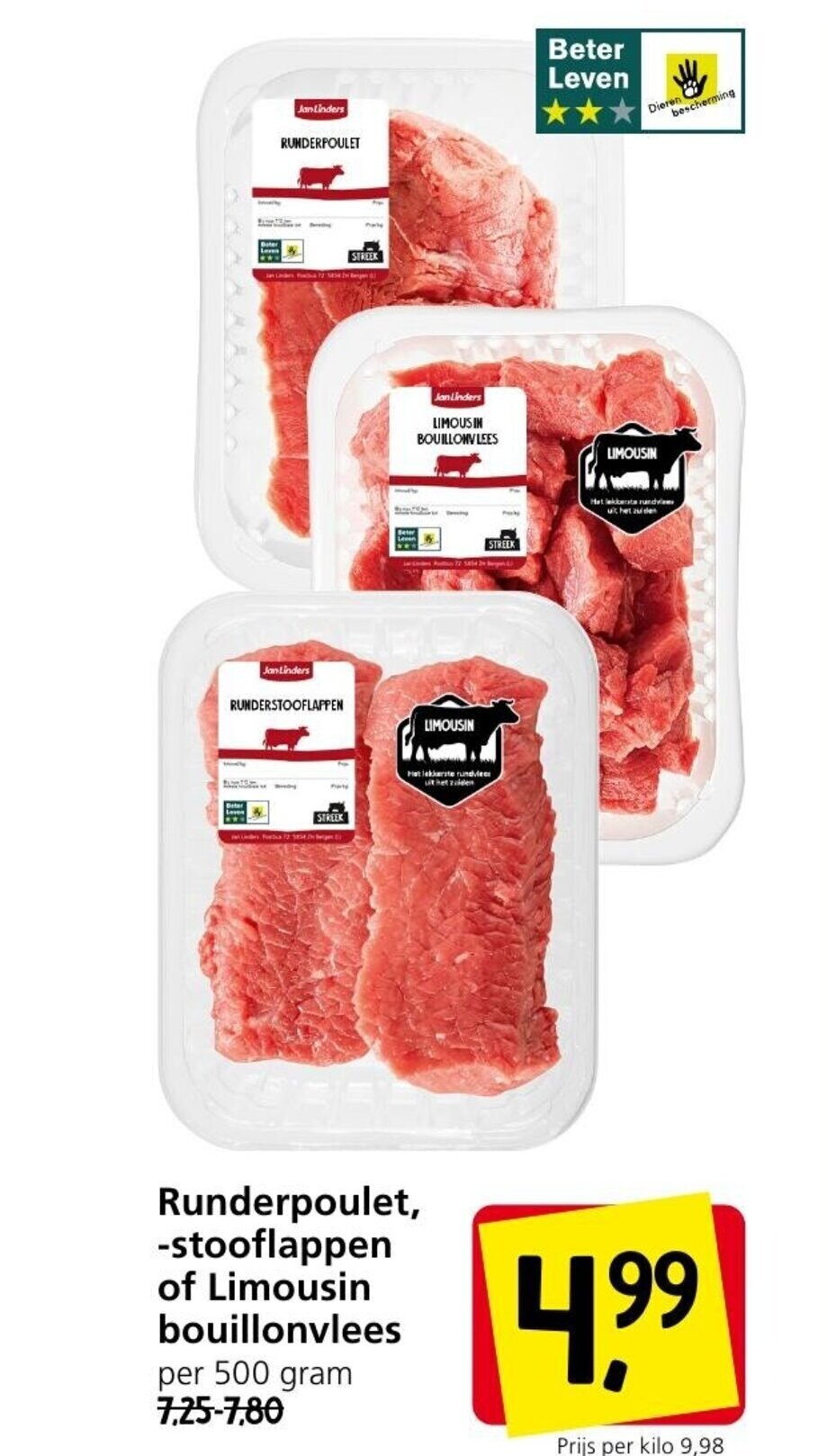 Runderpoulet, stooflappen of Limousin bouillonvlees 500 gram