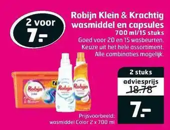 Trekpleister Robijn Klein & Krachtig Wasmiddel En Capsules aanbieding