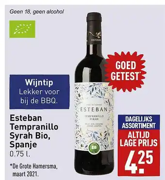 ALDI Esteban tempranillo syrah bio, spanje aanbieding