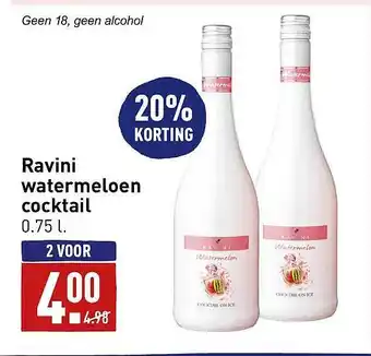 ALDI Ravini watermeloen cocktail 20% korting aanbieding