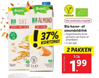 Lidl Vegan Bio haver- of amandeldrink aanbieding