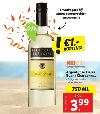 Lidl Argentijse Tierra Buena Chardonnay 750ml aanbieding