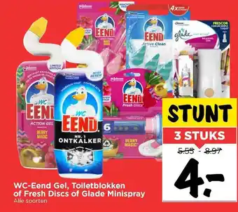 Vomar Voordeelmarkt WC-Eend Gel, Toiletblokken Of Fresh Discs Of Glade Minispray aanbieding