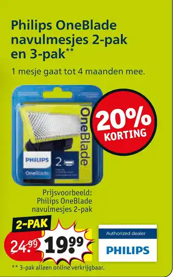 Kruidvat Philips oneblade navulmesjes 2-pak en 3-pak ** aanbieding