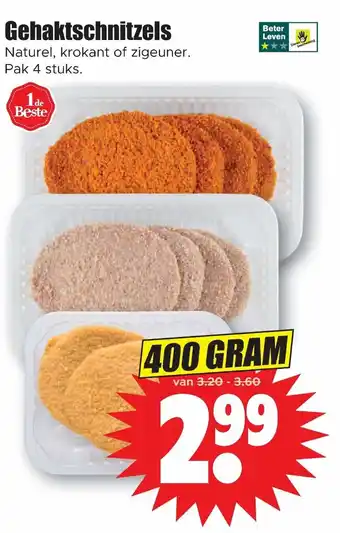 Dirk Gehaktschnitzels naturel, krokant of ziguener pak 4 stuks 400 gram aanbieding