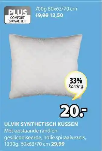 Jysk Ulvik Synthetisch Kussen 33% Korting 60x63/70 cm aanbieding