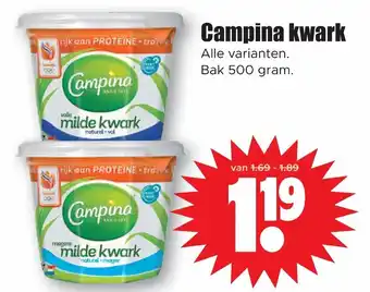 Dirk Campina kwark bak 500 gram aanbieding