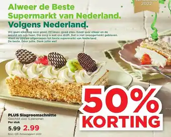 PLUS Plus slagroomschnitte 50% korting aanbieding