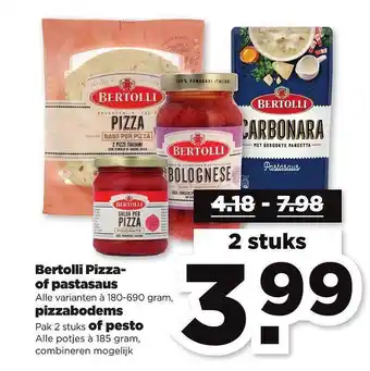 PLUS Bertolli pizza- of pastasaus, pizzabodems of pesto aanbieding