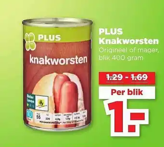 PLUS Plus knakworsten origineel of mager aanbieding