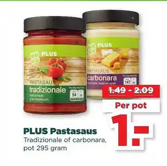 PLUS Plus pastasaus tradizionale of carbonara aanbieding