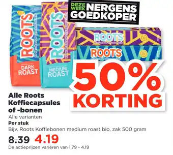 PLUS Alle roots koffiecapsules of -bonen aanbieding