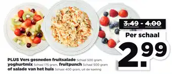 PLUS Plus vers gesneden fruitsalade, yoghurtmix, fruitpunch aanbieding