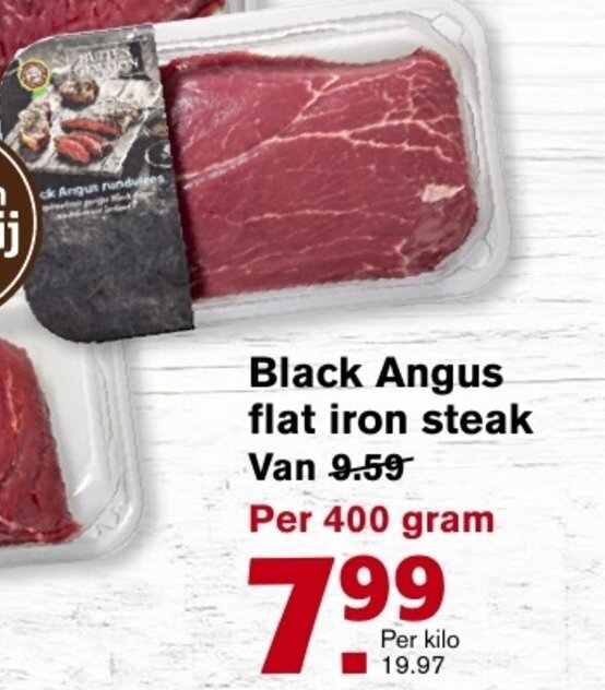 Black Angus flat iron steak 400 gram aanbieding bij Hoogvliet