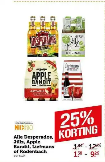 CoopCompact Alle desperados, jillz, apple bandit, liefmans of rodenbach 25% Korting aanbieding