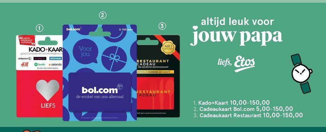 Kado+kaart, cadeaukaart bol.com of cadeaukaart restaurant aanbieding