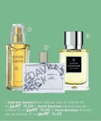 Etos Gabriela sabatini base woman eau de toilette, david beckham homme eau de toilette of david beckham instinct eau de toilette aanbieding