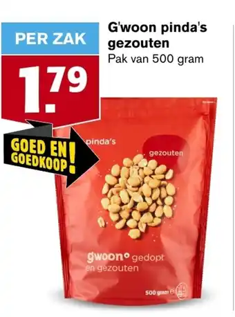 Hoogvliet G'woon pinda's gezouten 500 gram aanbieding