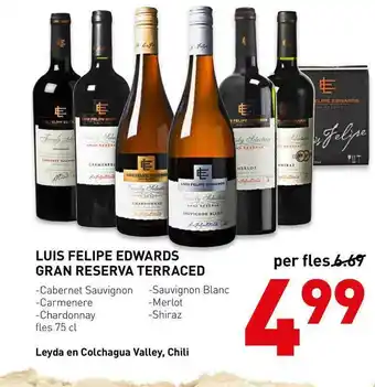 De Kweker Luis felipe edwards gran reserva terraced cabernet sauvignon, carmenere, chardonnay, sauvignon blanc, merlot of shiraz aanbieding