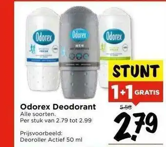 Vomar Voordeelmarkt Odorex deodorant 1+1 gratis aanbieding