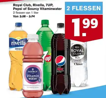 Hoogvliet Royal club, rivella, 7up, pepsi of sourcy vitaminwater aanbieding