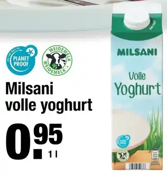 ALDI Milsani volle yoghurt 1L aanbieding