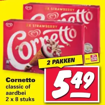 Nettorama Cornetto classic of aardbei 2 x 8 stuks aanbieding