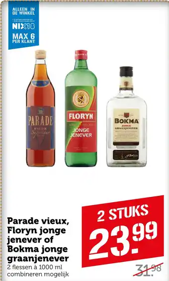 Coop Parade vieux, floryn jonge jenever of bokma jonge graanjenever aanbieding