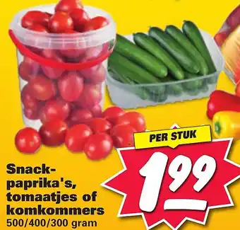 Nettorama Snack- paprika's, tomaatjes of komkommers aanbieding