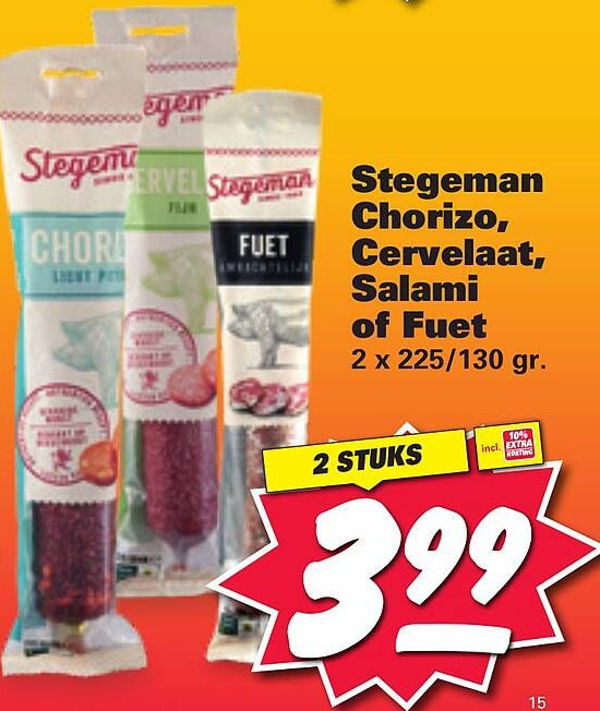 Stegeman chorizo, cervelaat, salami of fuet aanbieding bij Nettorama