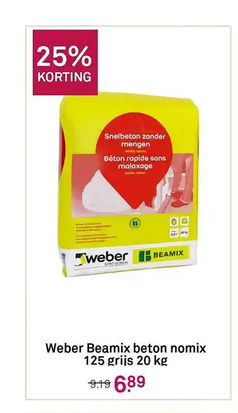 Karwei Weber beamix beton nomix 125 grijs 20 kg aanbieding