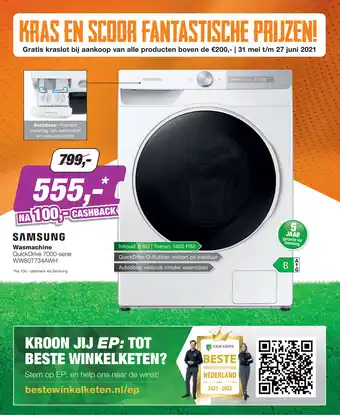 EP SAMSUNG wasmachine QuickDrive 7000-serie WW80T734AWH aanbieding