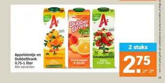 Albert Heijn Appelsientje en DubbleDrank 0.75-1 liter 2 stuks aanbieding