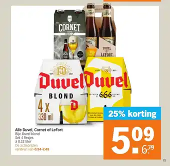 Albert Heijn Alle Duvel, Cornet of LeFort 4 flesjes a 0.33 liter aanbieding