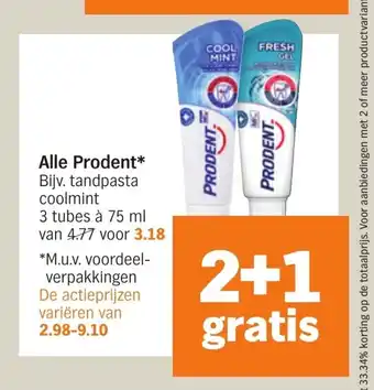 Albert Heijn Alle Prodent 3 tubes a 75 ml aanbieding