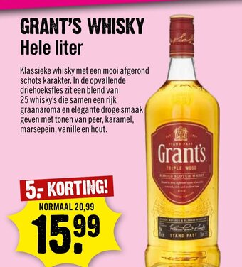 Dirck 3 Grant's Whisky Hele liter aanbieding