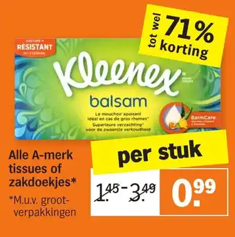 Albert Heijn A-merk tissues of zakdoekges aanbieding