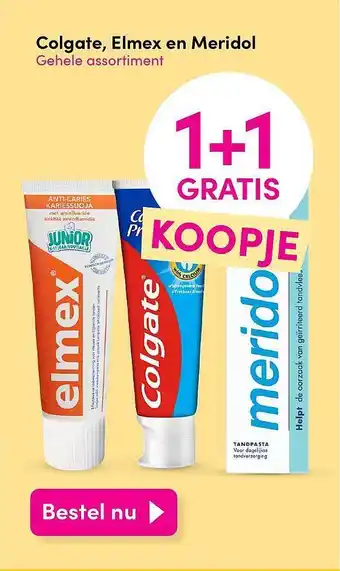 DA Colgate, elmex en meridol 1+1 gratis aanbieding