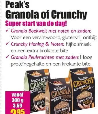 Gezond & Wel Peak's Granola of Crunchy 300g aanbieding