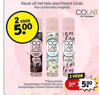 Kruidvat Colab droogshampoo original en droogshampoo extreme volume 200 ml aanbieding