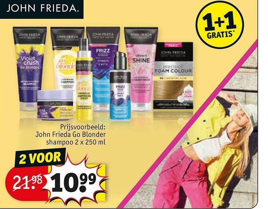 John frieda go blonder shampoo 1+1 gratis aanbieding bij Kruidvat