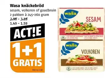 Poiesz Wasa knäckebröd sesam, volkoren of goudbruin 1+1 gratis aanbieding