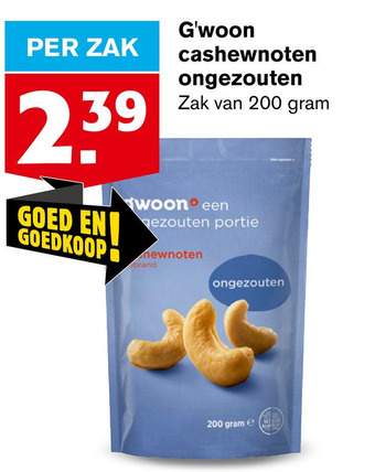 Hoogvliet G'woon cashewnoten ongezouten aanbieding