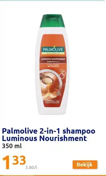 Action Palmolive 2-in-1 shampoo Luminous Nourishment 350 ml aanbieding