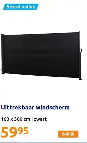 Action Uittrekbaar windscherm 160x300 cm zwart aanbieding