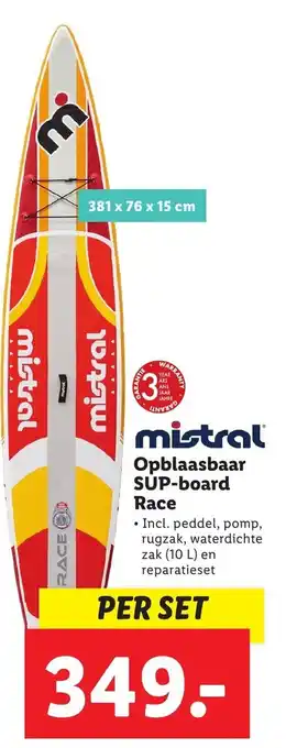 Lidl Mistral Opblaasbaar SUP-board Race 381x76x15 cm aanbieding